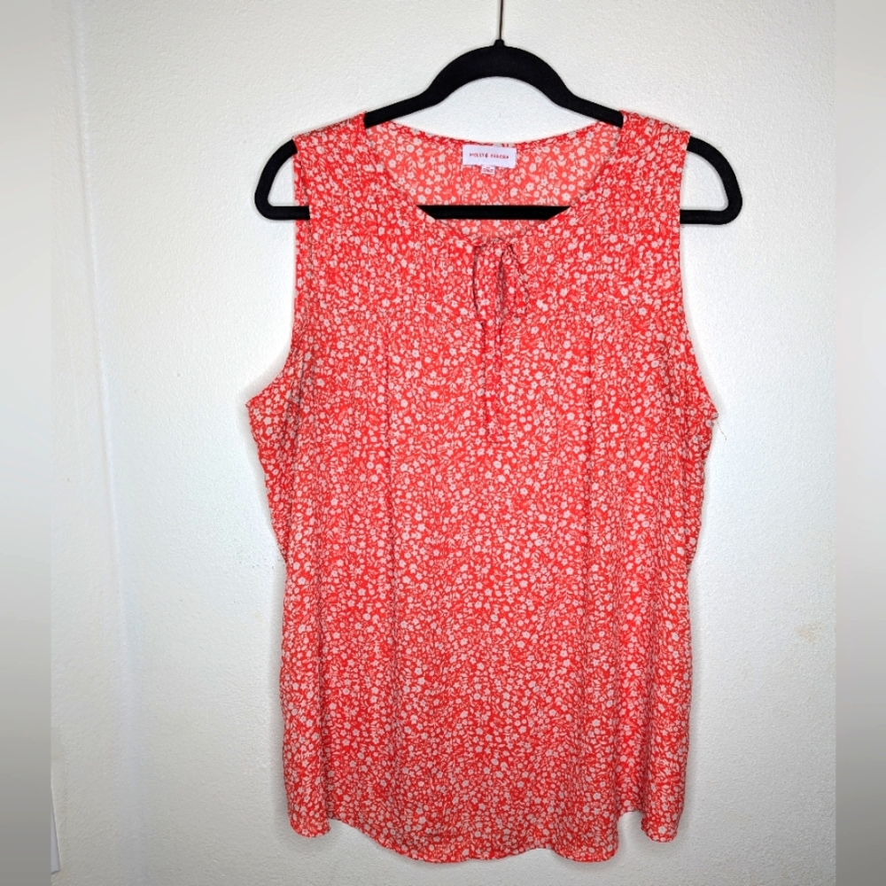 Women's Plus Size Molly & Isadora Short sleeve blouse Orange and White.